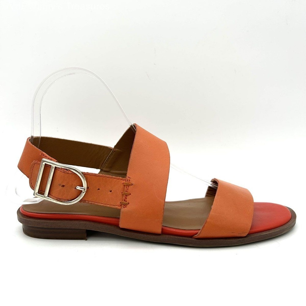 Franco Sarto Maura Orange Leather Flat Slingback Sandals Women's Size 8M